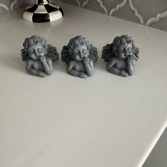 Set of Three Gray Cherub Angel Figurines - Picture 1 of 3